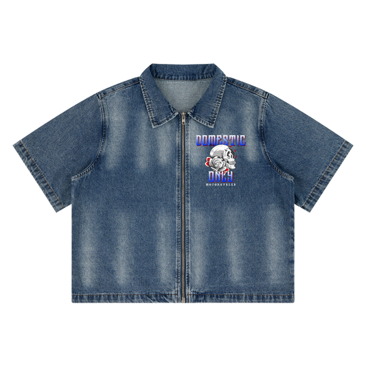 LOVE YOU 2 DEATH VINTAGE WASHED FULL-ZIP DENIM SHIRT